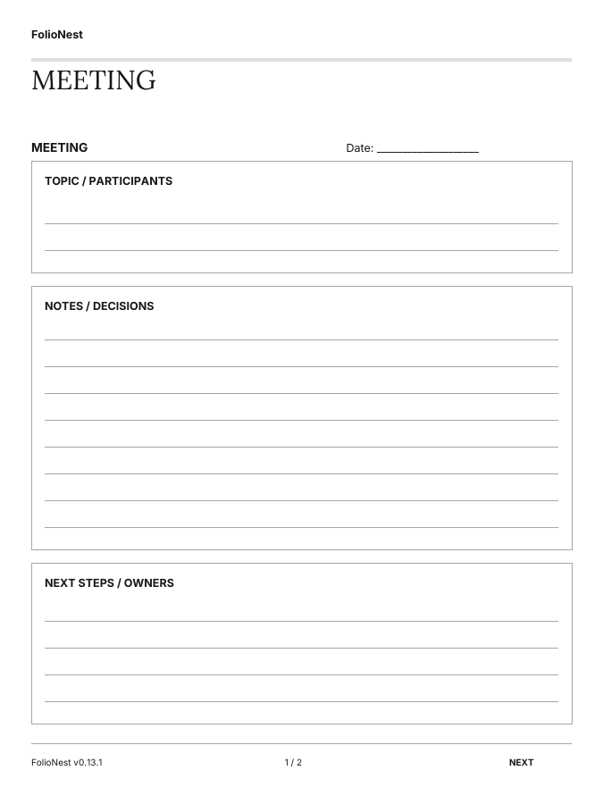 English meeting template in grayscale